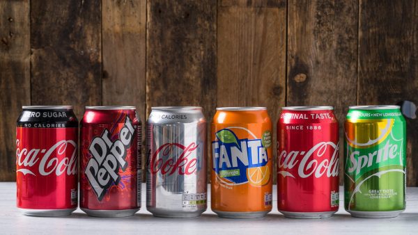 coca-cola products line-up for drinking